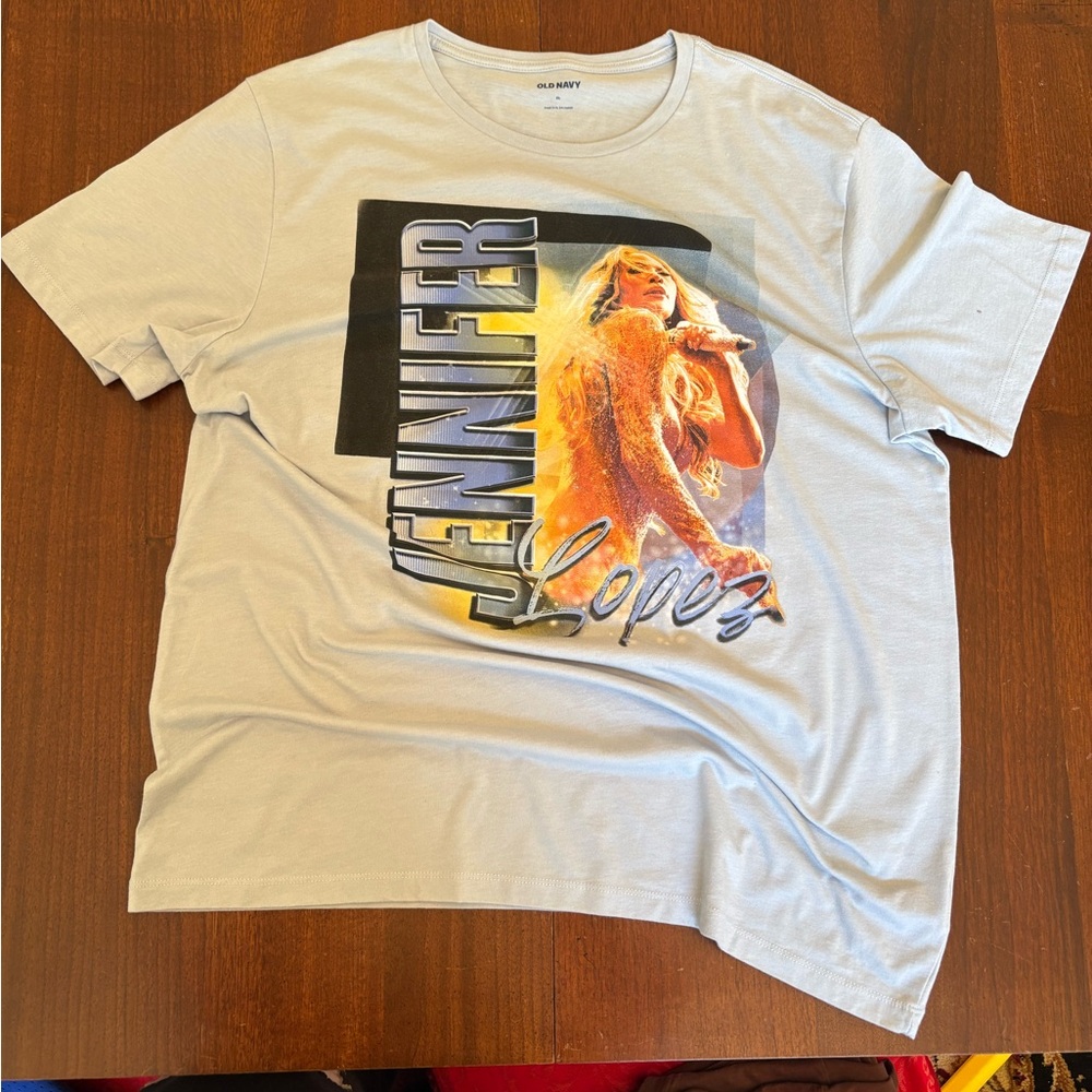 Old Navy Men’s Light Blue Graphic Tee - Jennifer Lopez Design